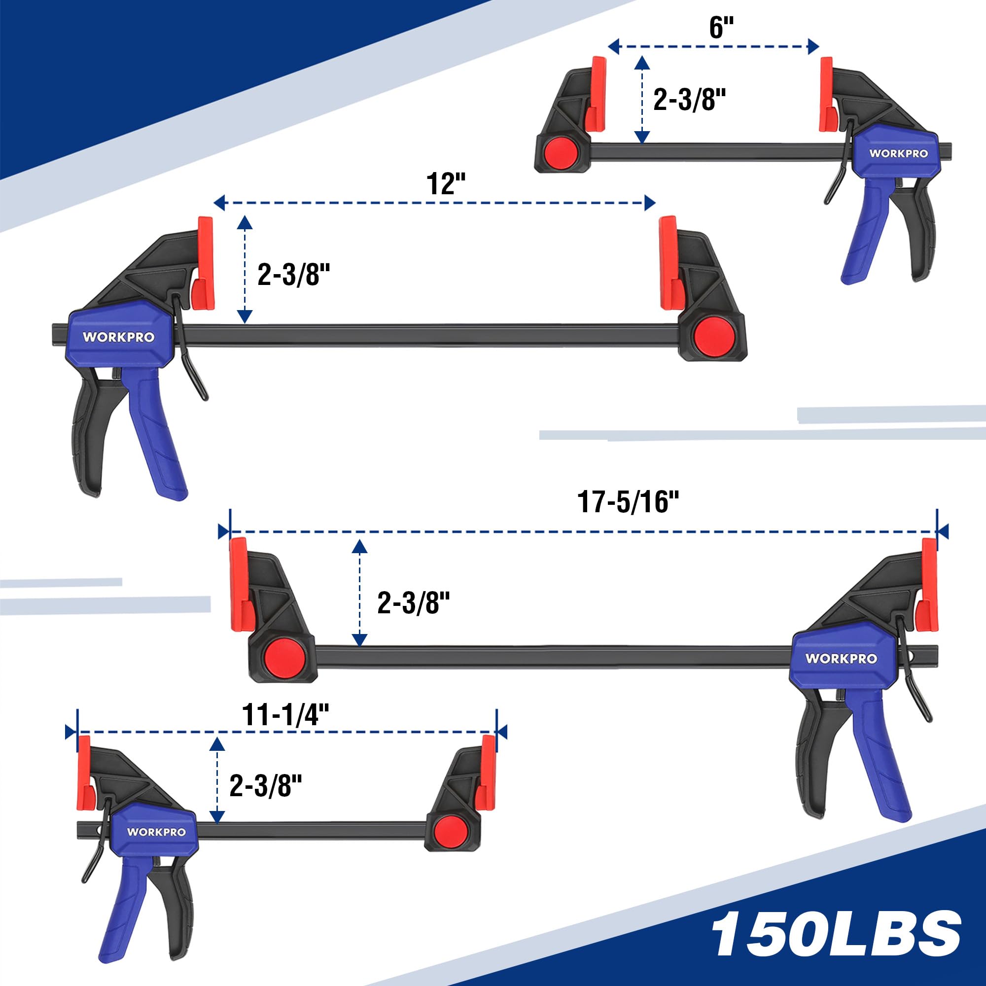 WorkPRO 6in light-duty F-clamp holding a panel flush during assembly