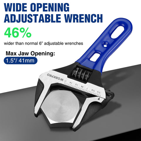 WORKPRO stubby wrench with 1.5 inch jaw enables quick adjustments on bulky fittings