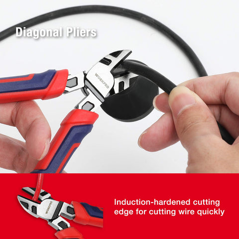 WorkPRO 7-inch linesman pliers close-up emphasizes reinforced jaws.