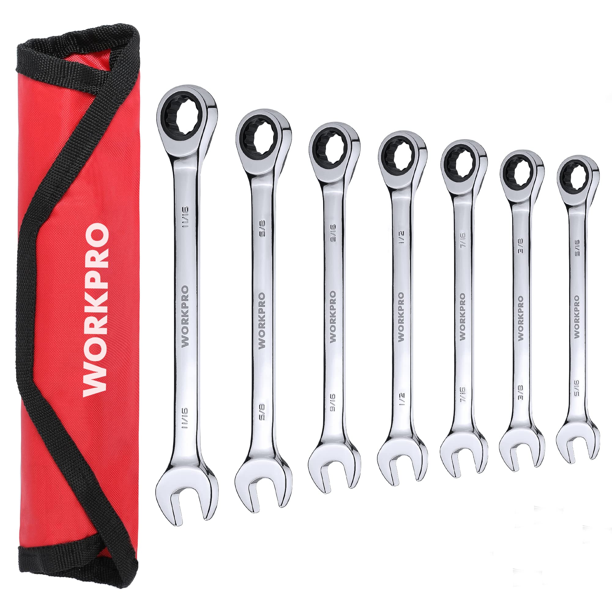 WORKPRO 7-piece ratcheting wrench set for fast bolt tightening in tight spaces