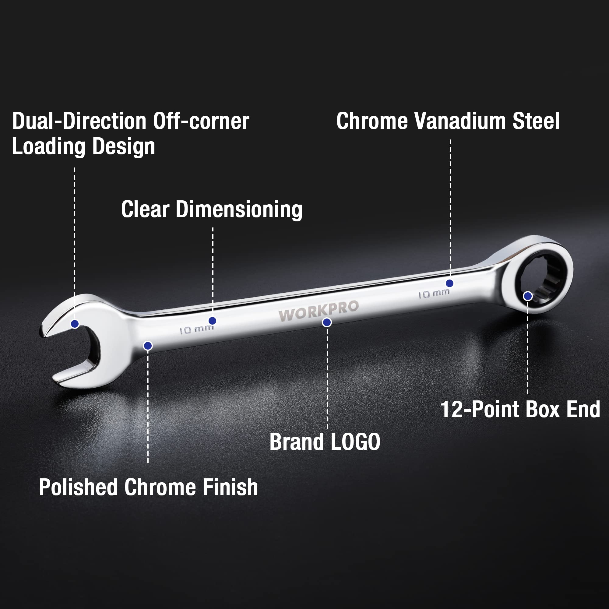 WORKPRO 72-teeth ratchet allows a 5-degree swing in narrow spaces