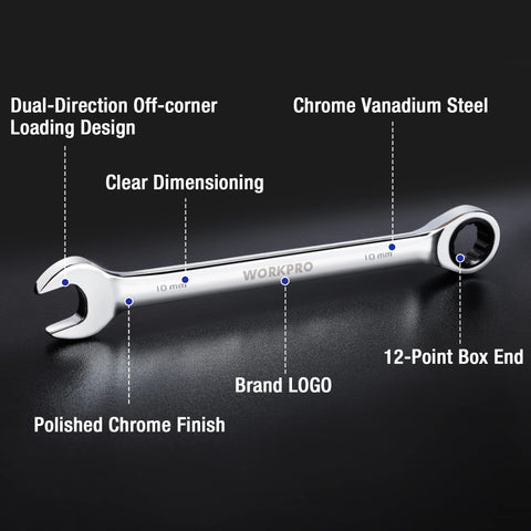 WORKPRO 72-teeth ratchet allows a 5-degree swing in narrow spaces