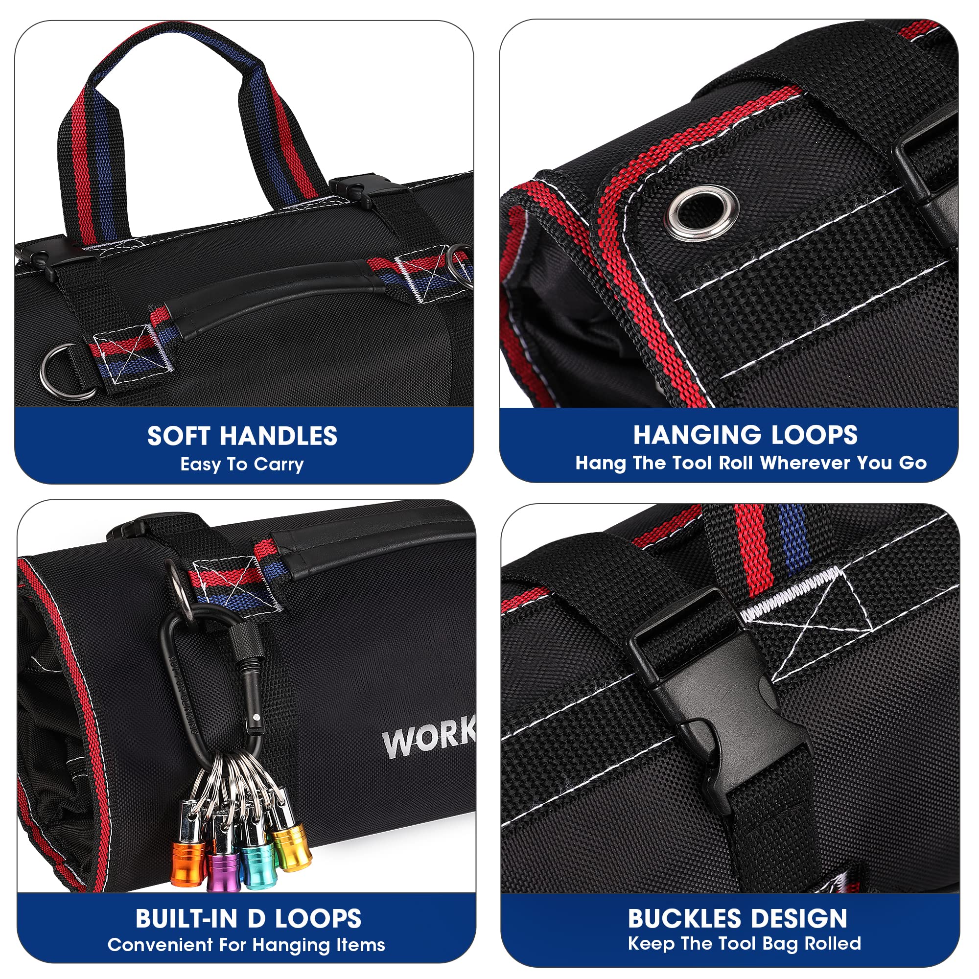 WORKPRO 720D polyester close-up emphasizes rugged durability.