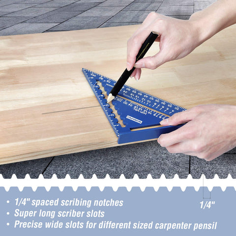 WORKPRO 7in rafter square features a lip fence for edge bracing.