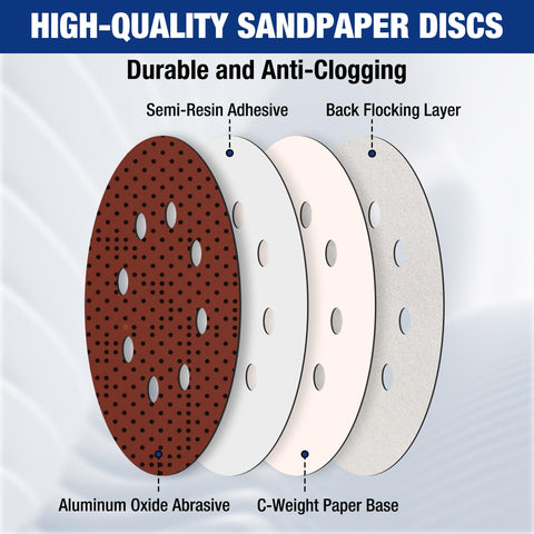 WORKPRO 8-hole back design shown for efficient dust extraction and longer disc life.