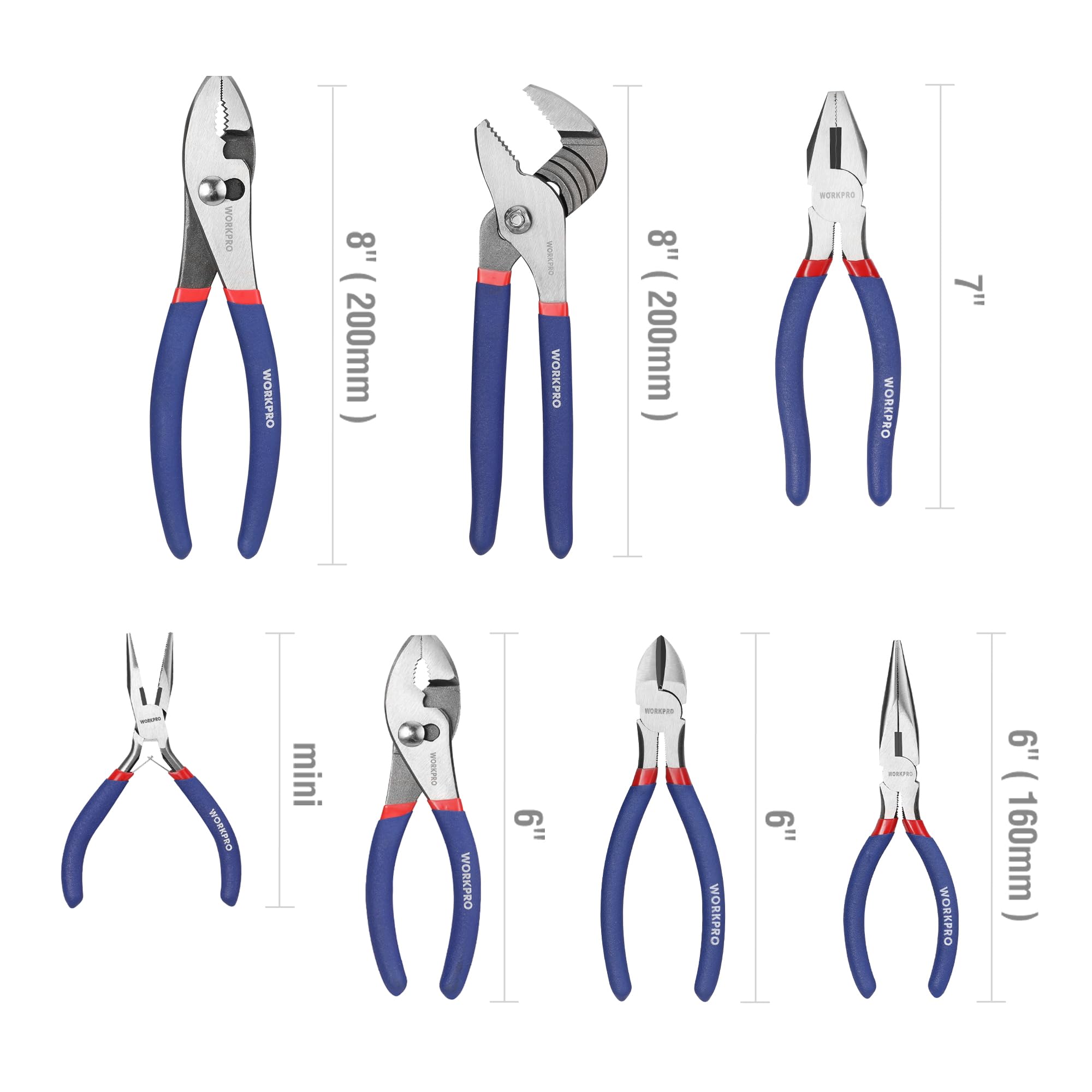 WORKPRO 8-inch slip joint pliers for smooth household repairs.