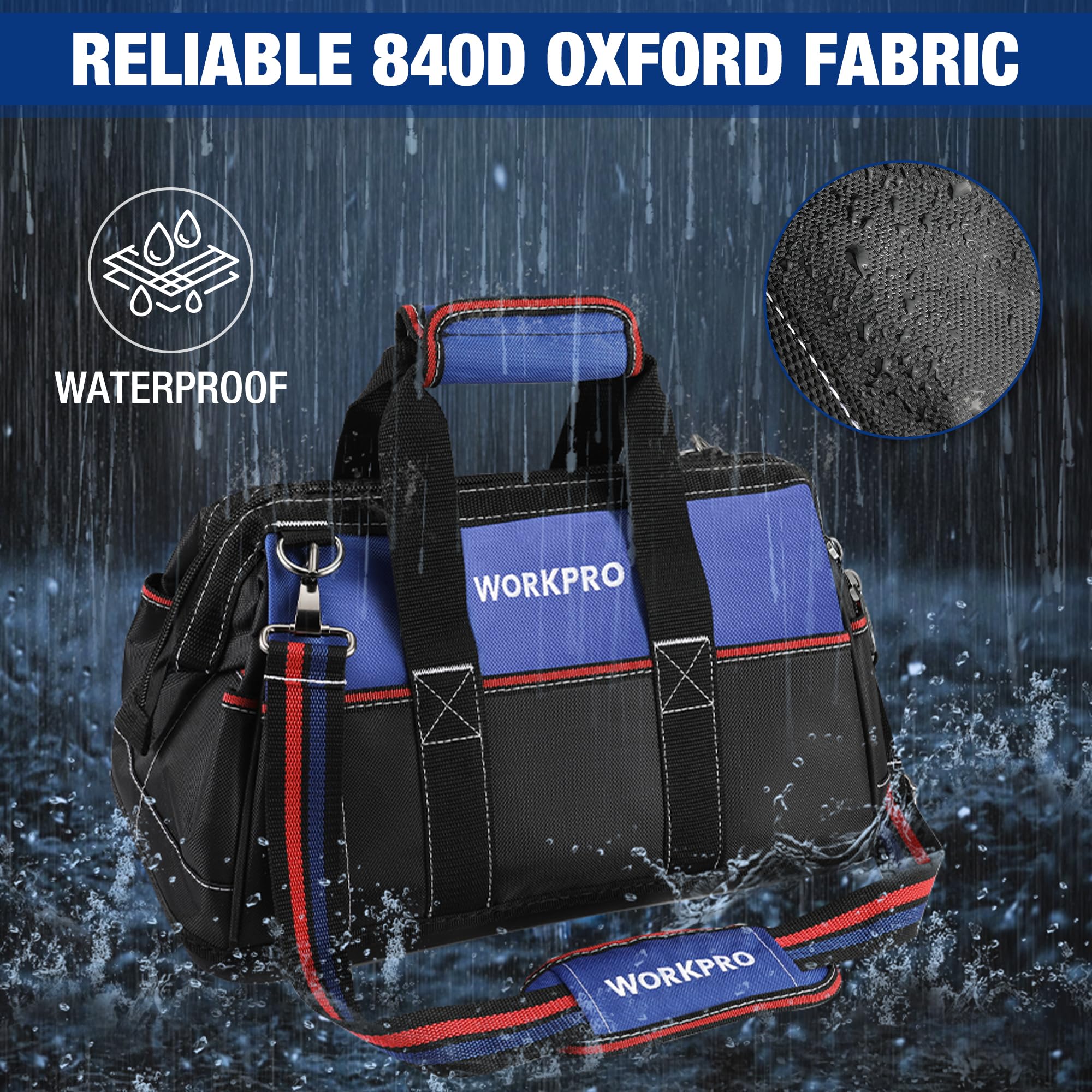 Rugged 840D polyester fabric enhances durability for daily use.
