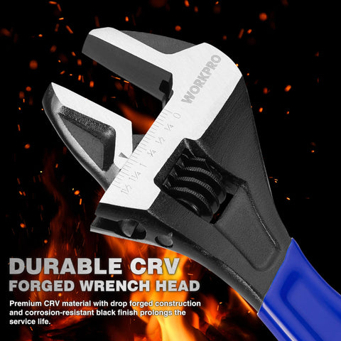 WORKPRO 8-inch adjustable wrench featuring smooth jaw adjustment for fast, accurate gripping.