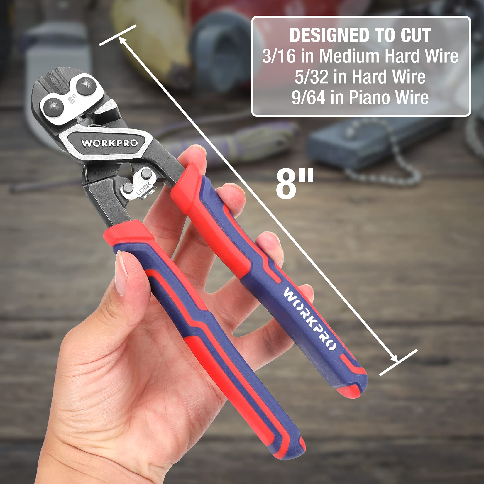 WORKPRO 8-inch bolt cutter chrome molybdenum blades resist wear