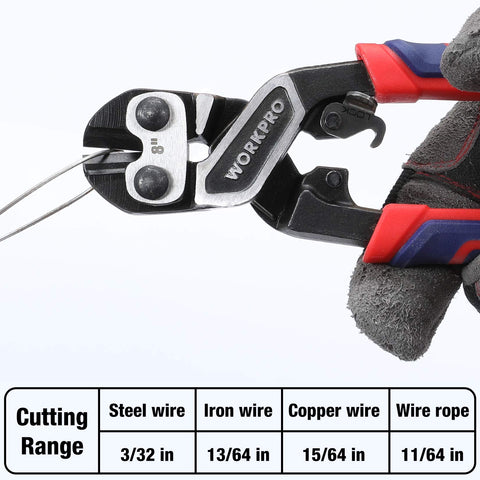 WORKPRO 8-inch bolt cutter handles soft metal cutting in action