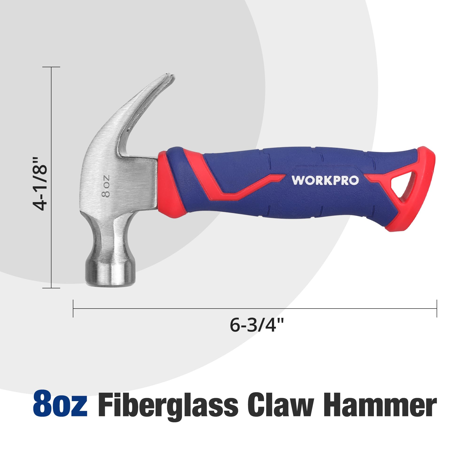 WORKPRO 8 oz Claw Hammer claw design ideal for nail pulling tasks