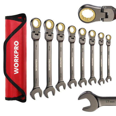 WORKPRO 8-piece ratcheting wrench set with nine to seventeen millimeter range for automotive tasks