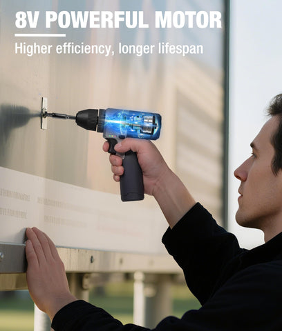 WORKPRO 8V drill with 3/8-inch chuck for fast bit changes