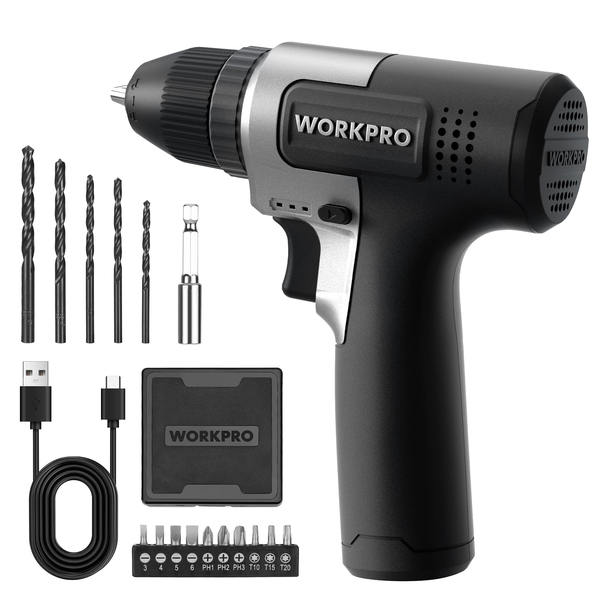 WORKPRO 8V drill in hand for quick home projects