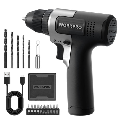 WORKPRO 8V drill in hand for quick home projects