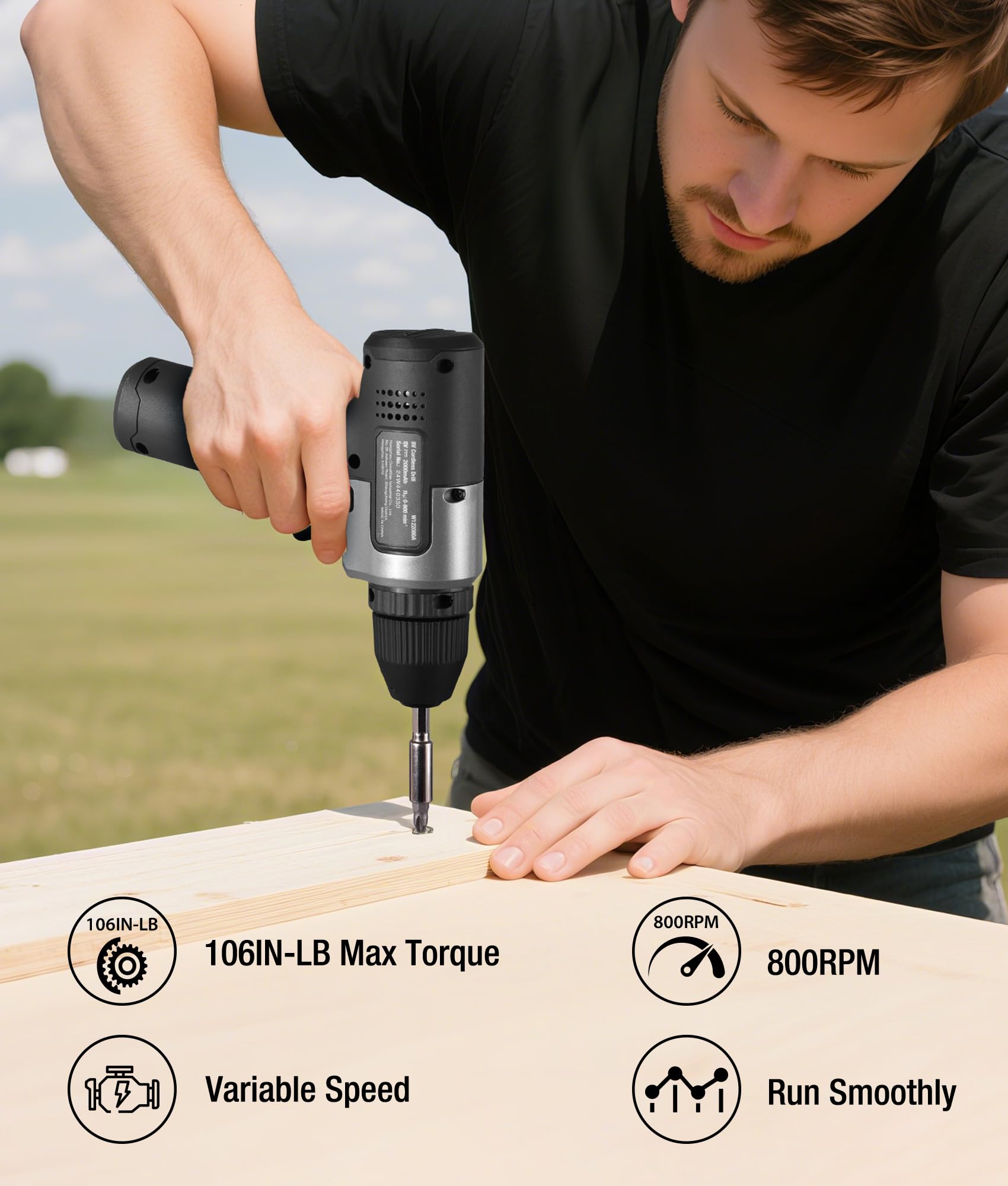 WORKPRO 8V drill with built-in LED for precise work
