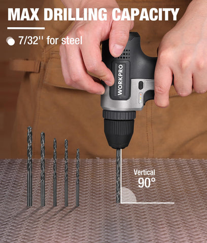 WORKPRO 8V drill with variable speed for control