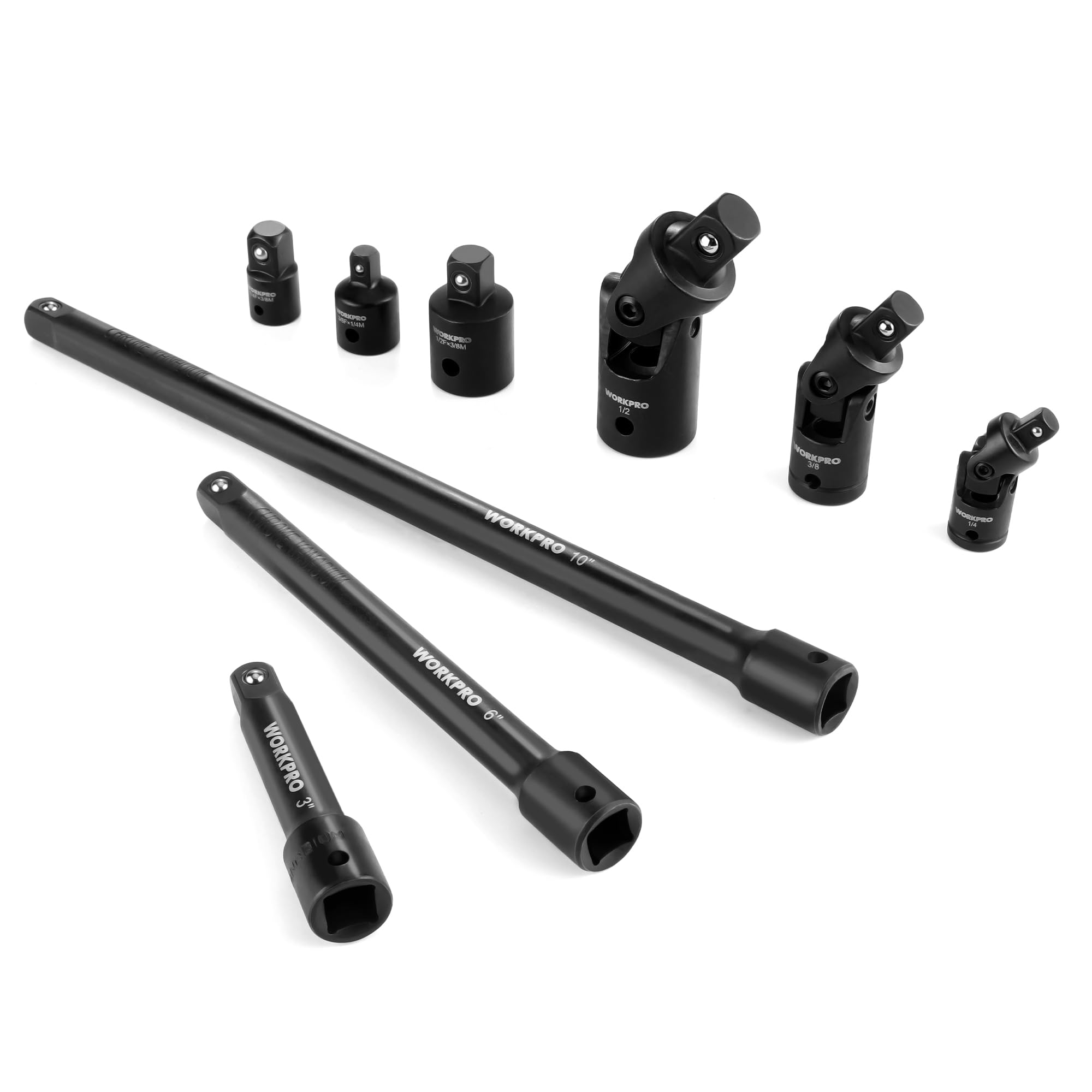 WORKPRO 9-piece impact set showing heavy-duty chrome-vanadium construction