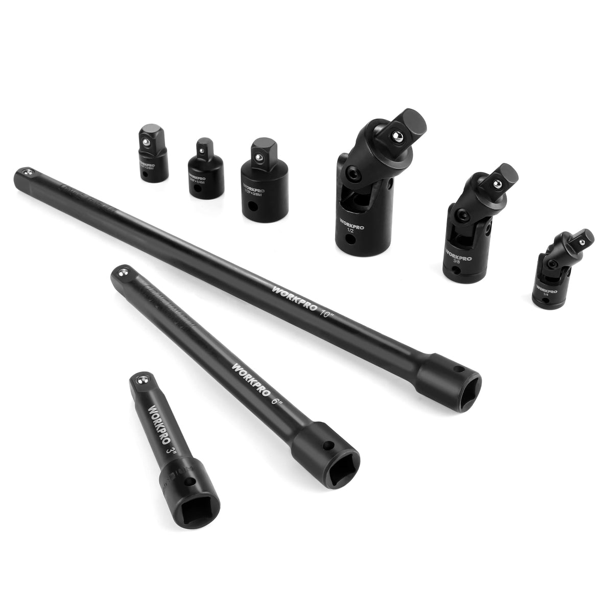 WORKPRO 9-piece impact set showing heavy-duty chrome-vanadium construction