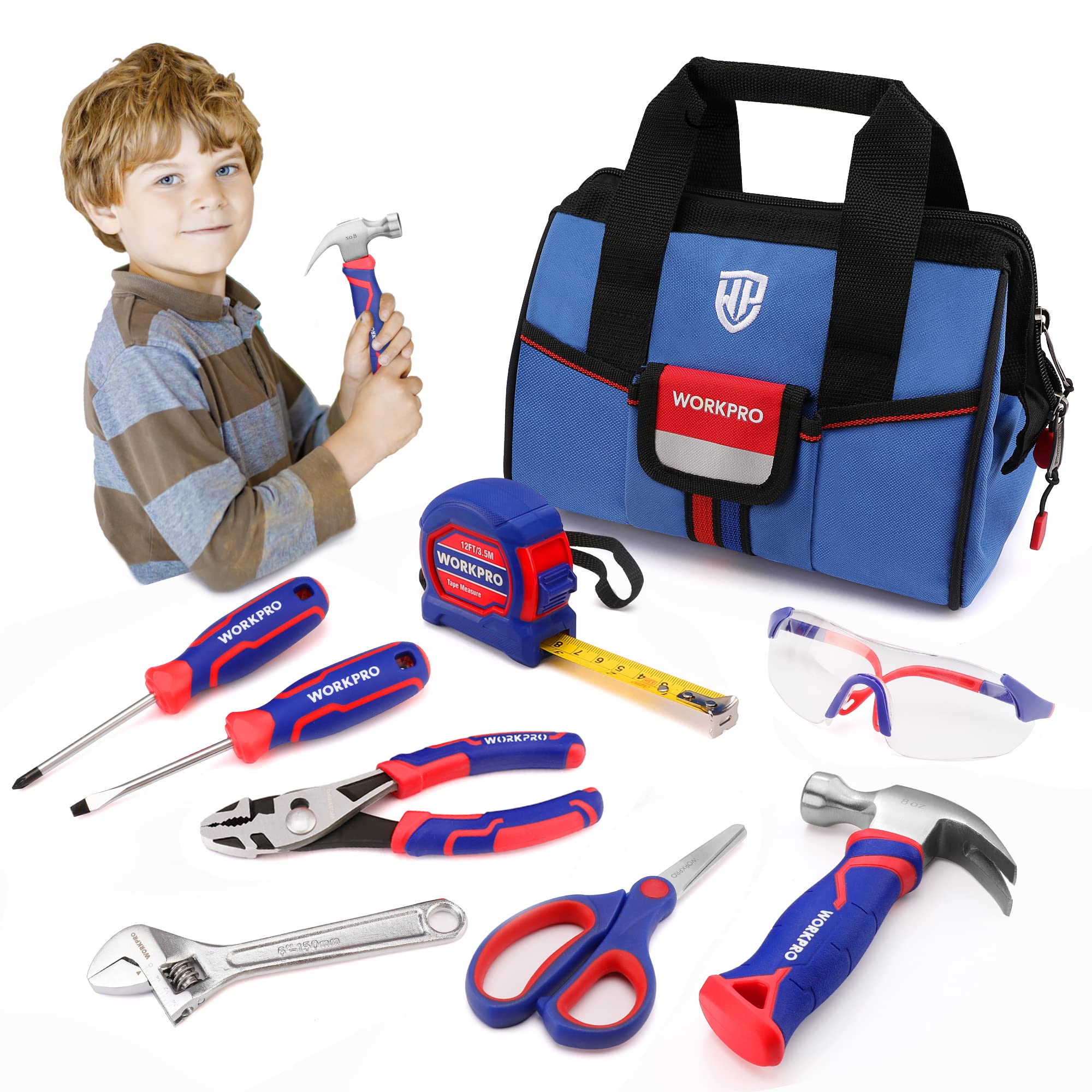 WORKPRO 9-piece kids tool set scissor in use for safe crafting and trimming