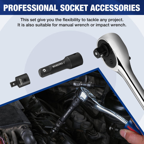 WORKPRO adapter 3/8 to 1/4 inch enables flexible socket sizing