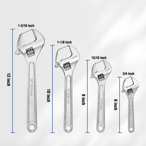 WorkPRO adjustable wrench 10in chrome finish for corrosion resistance.