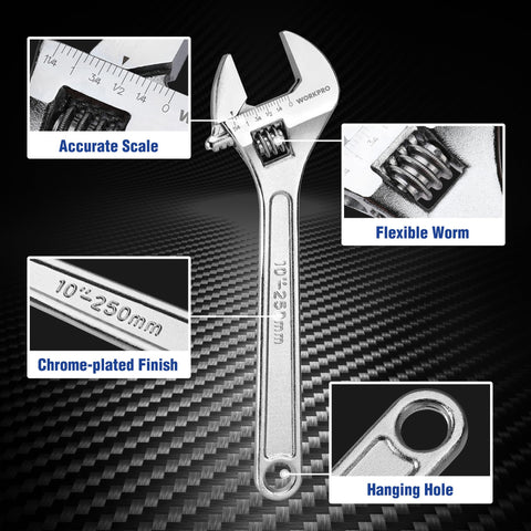 WorkPRO adjustable wrench 12in closeup emphasizes the four sided jaw.
