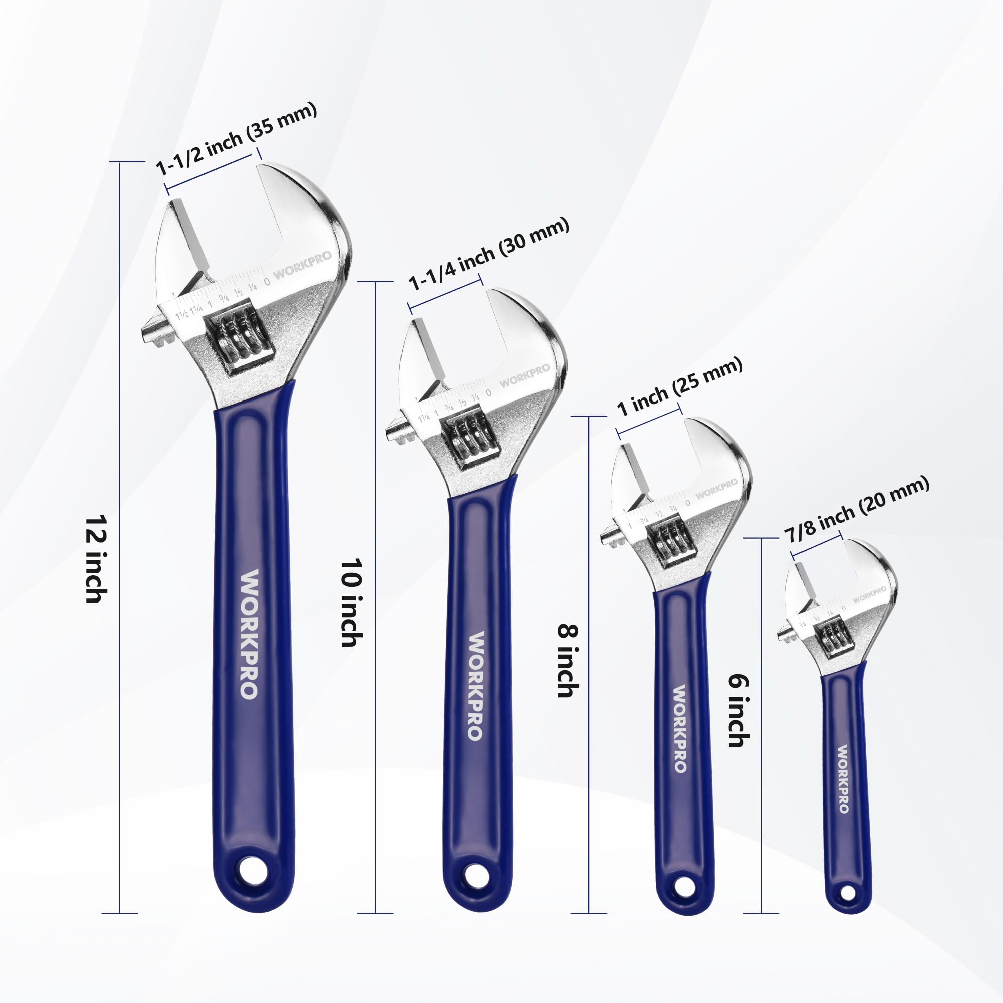 WORKPRO adjustable-wrench-set 8-inch wide jaw ideal for automotive maintenance.
