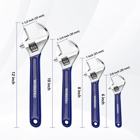 WORKPRO adjustable-wrench-set 8-inch wide jaw ideal for automotive maintenance.
