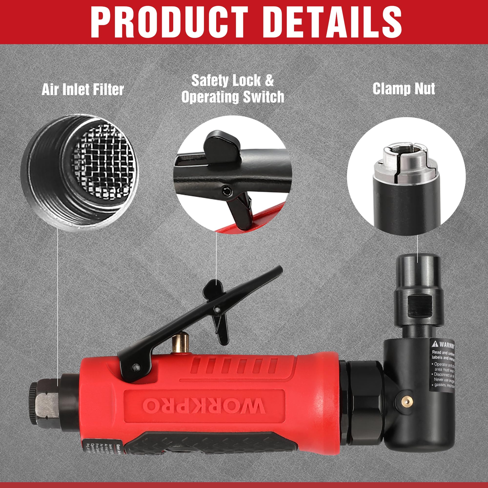 WorkPro grinder with 1/8 inch collet for varied bit options and polishing