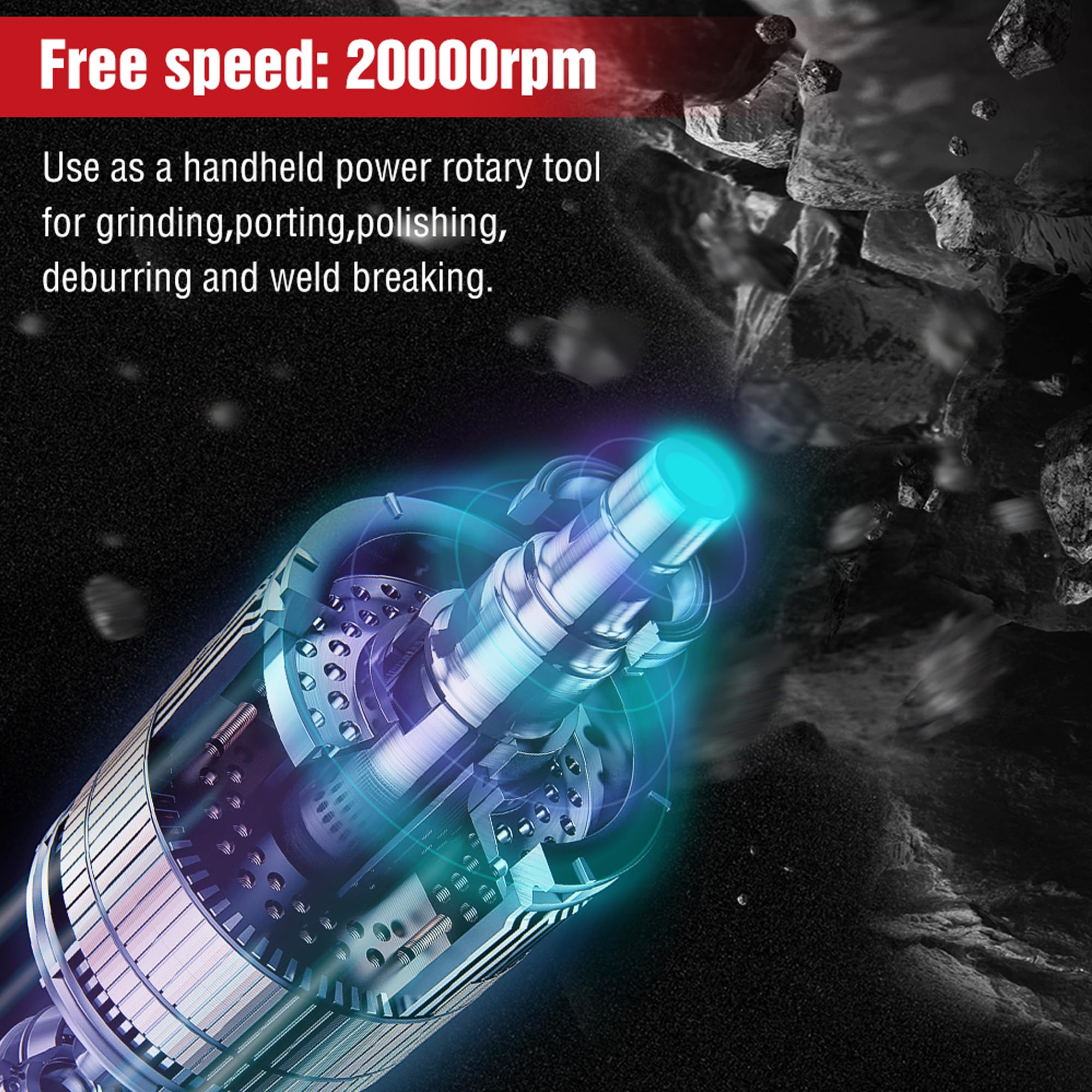 WorkPro grinder reaching 20,000 RPM for fast material removal