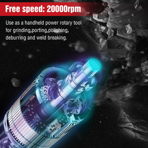 WorkPro grinder reaching 20,000 RPM for fast material removal