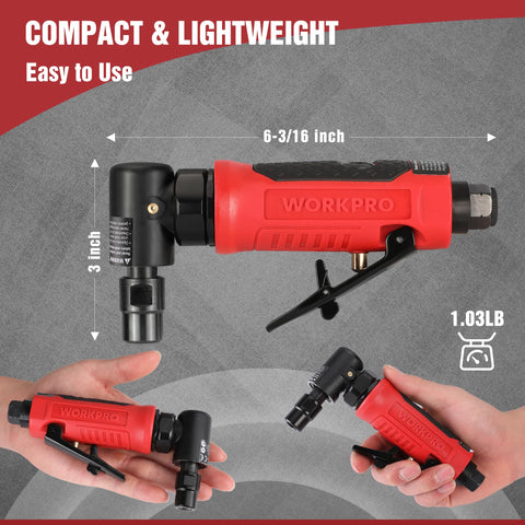 WorkPro grinder shows 1/4 inch and 1/8 inch collets for versatile bits