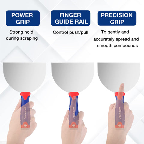 WORKPRO alloy hammer end provides durable tapping for drywall prep.