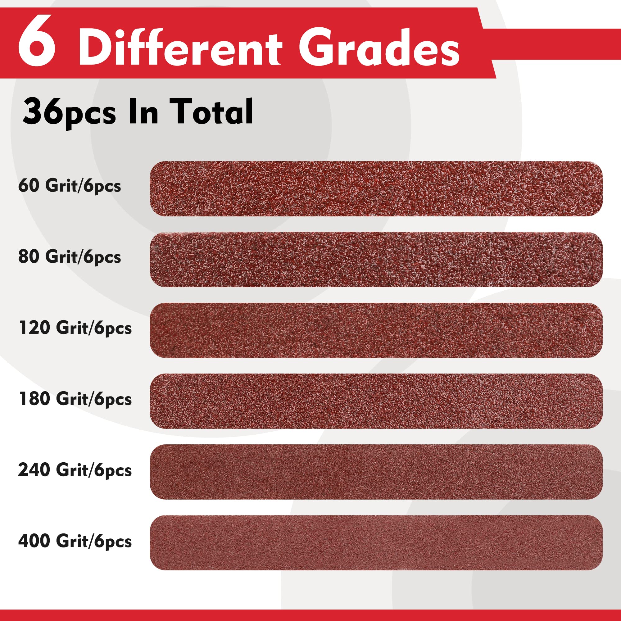 WORKPRO aluminum oxide grains for durable, smooth finishes on wood and metal surfaces.