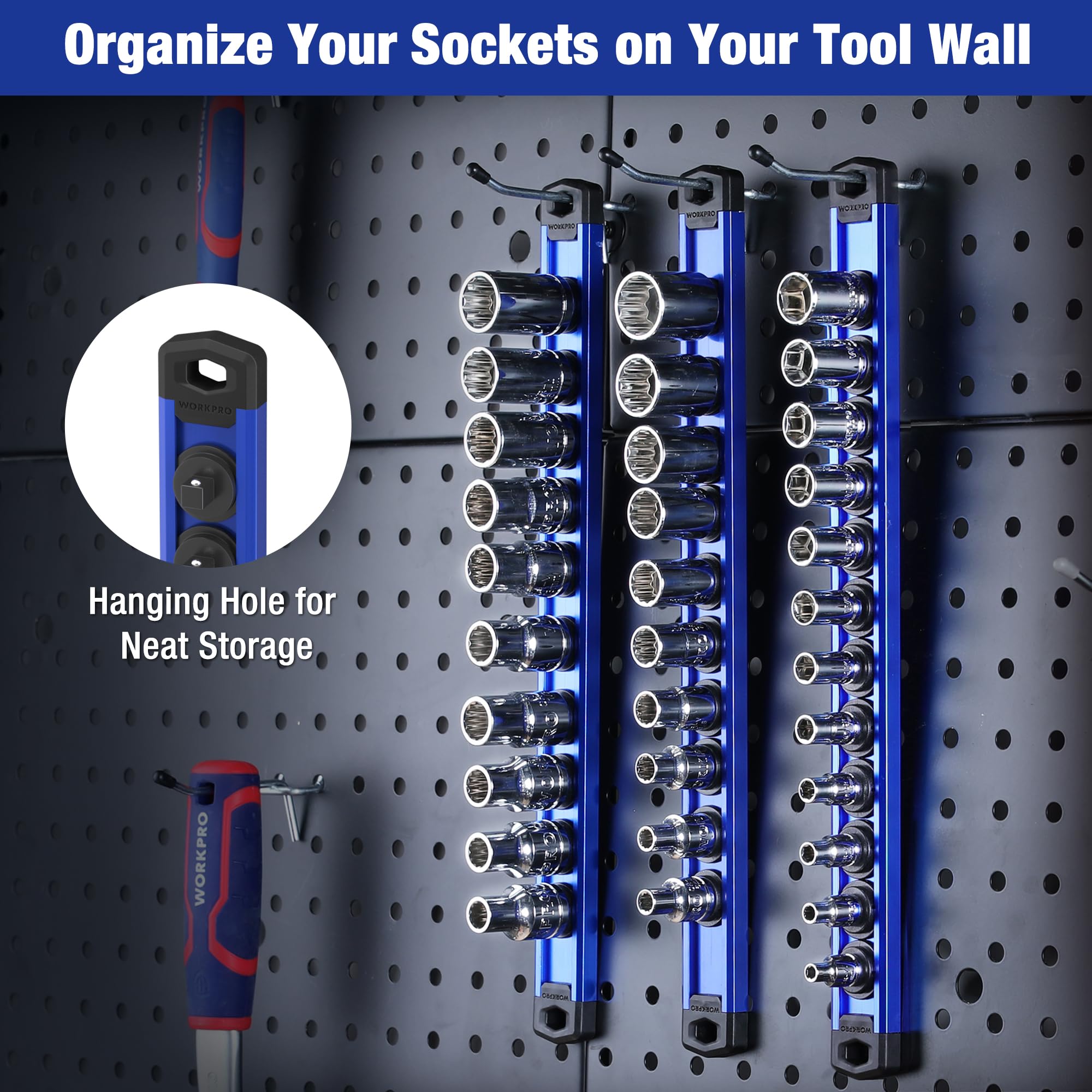 WORKPRO aluminum rail provides durable, smooth clip sliding for fast rearrangement