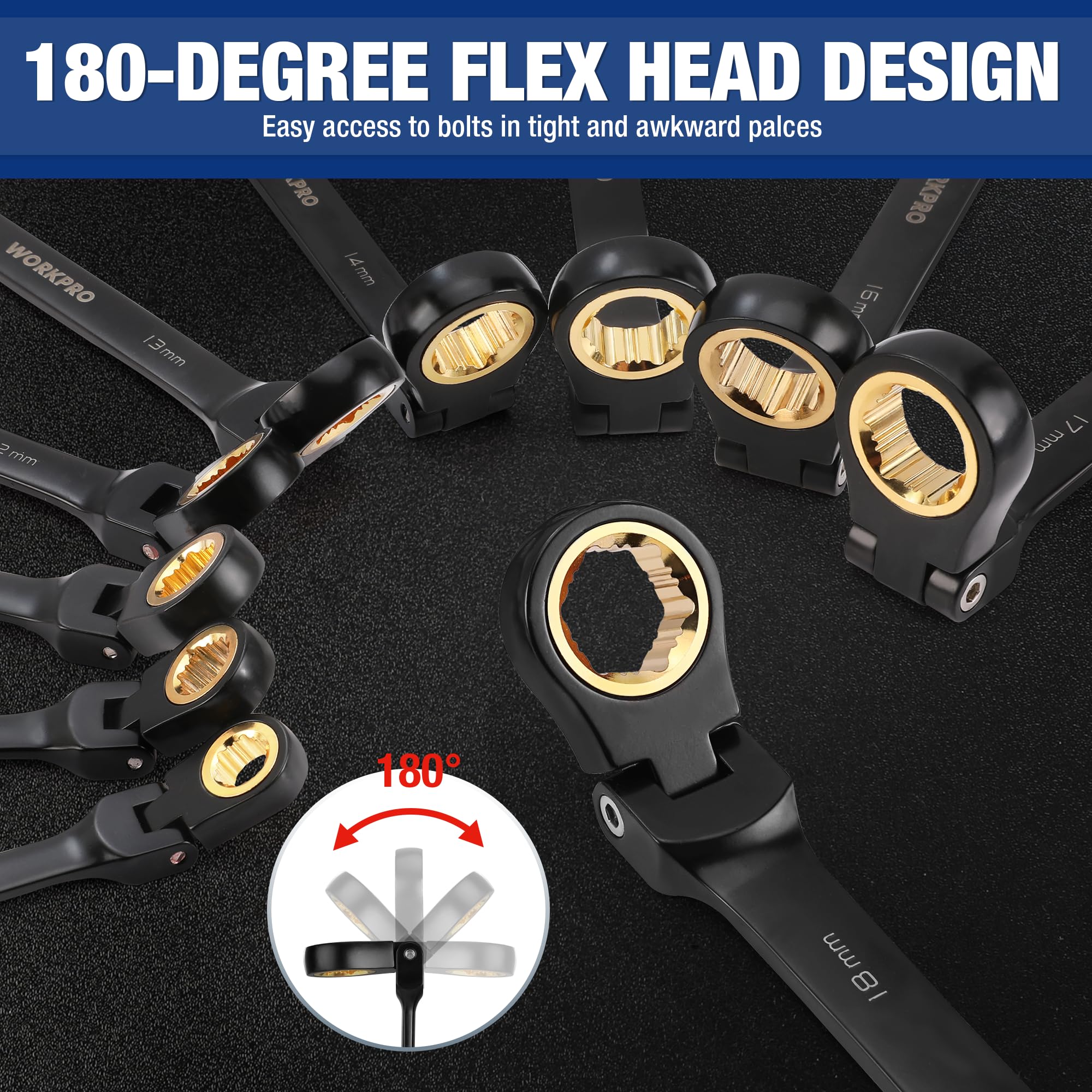 WORKPRO wrench with anti-slip tooth design for secure grip.