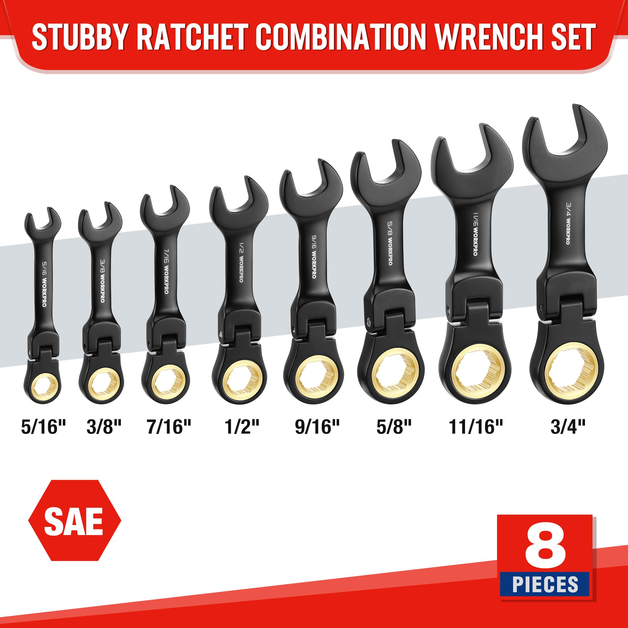WORKPRO anti-slip tooth design helps grip worn fasteners securely.