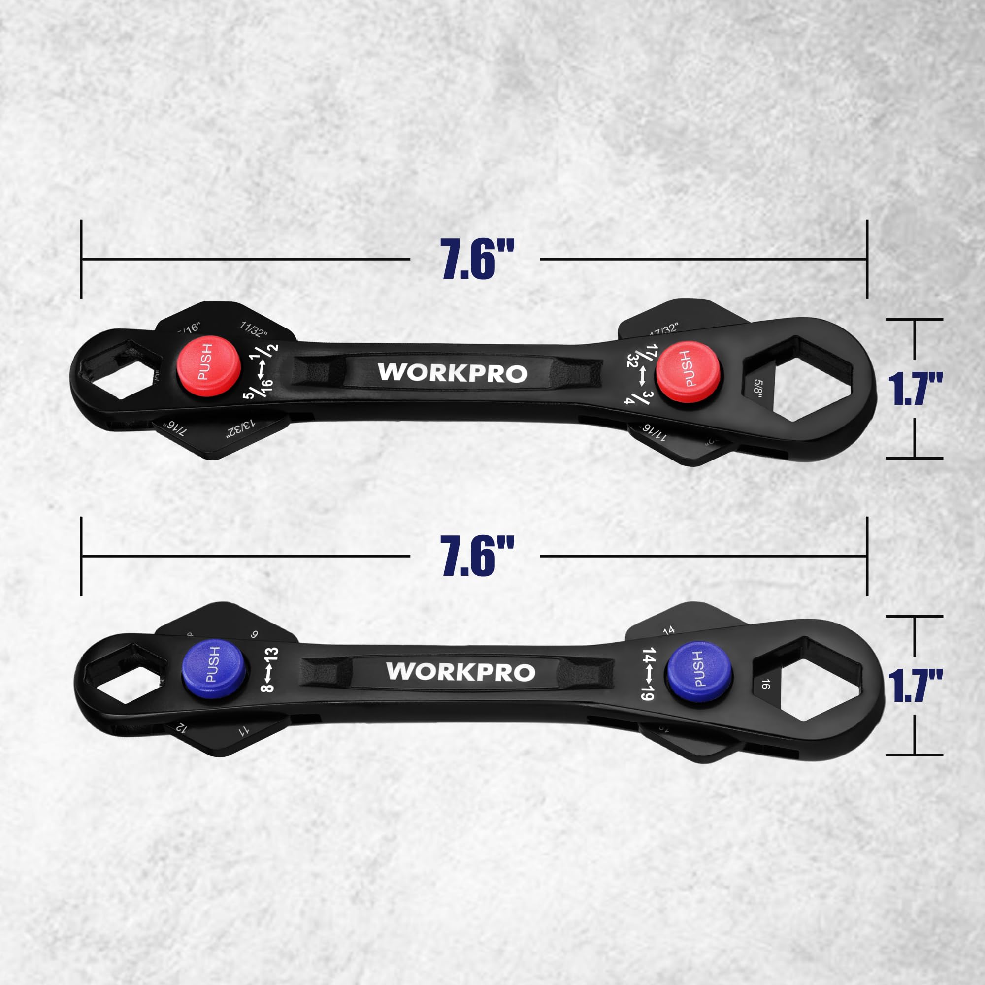 Workpro ASME quality certified wrench for accurate sizing and torque reliability.