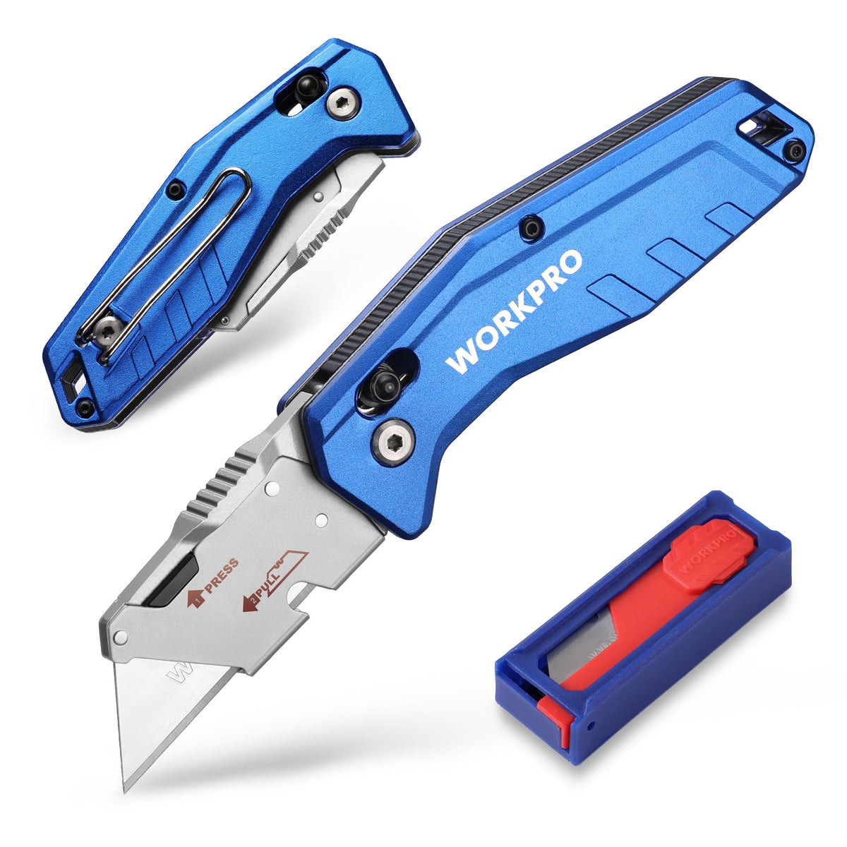 WORKPRO Axis-Lock folding knife demonstrating secure deployment for precise cuts