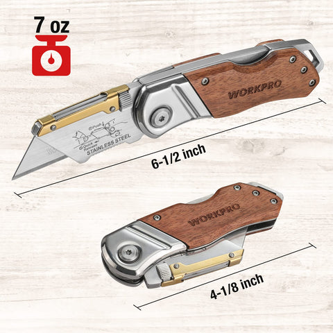 WORKPRO back-lock design keeps blade secure while cutting.