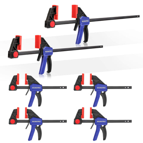 WORKPRO bar clamps 6-inch side view—compact, durable clamps for woodworking.