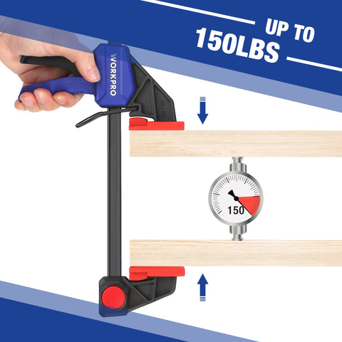 WORKPRO bar clamps 6-inch quick-release handle for one-handed setup.