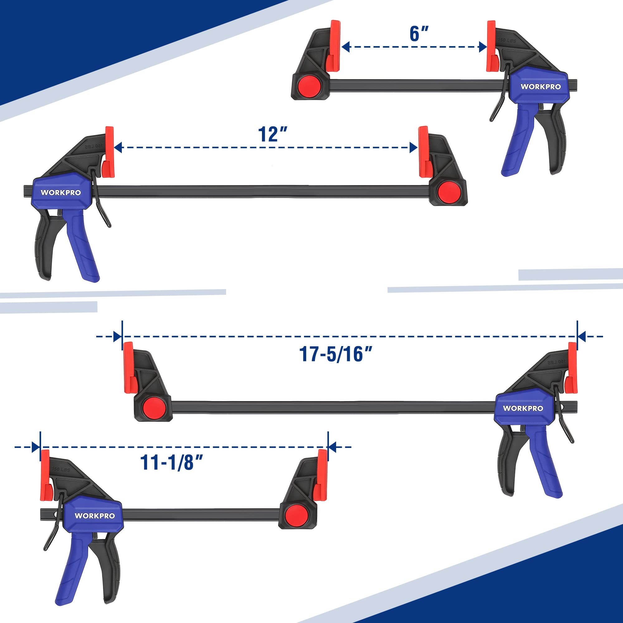 WORKPRO bar clamps metal ratcheting mechanism provides steady 150 lb clamping force.