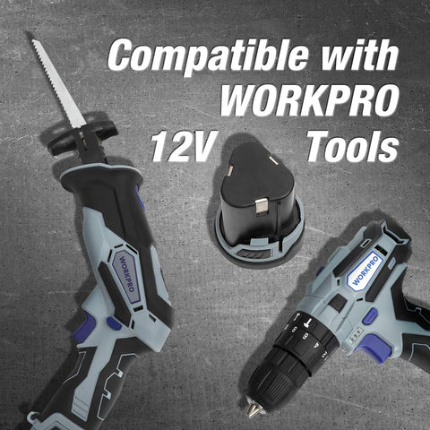WORKPRO safety-labeled battery pack with built-in protection features for safe operation.