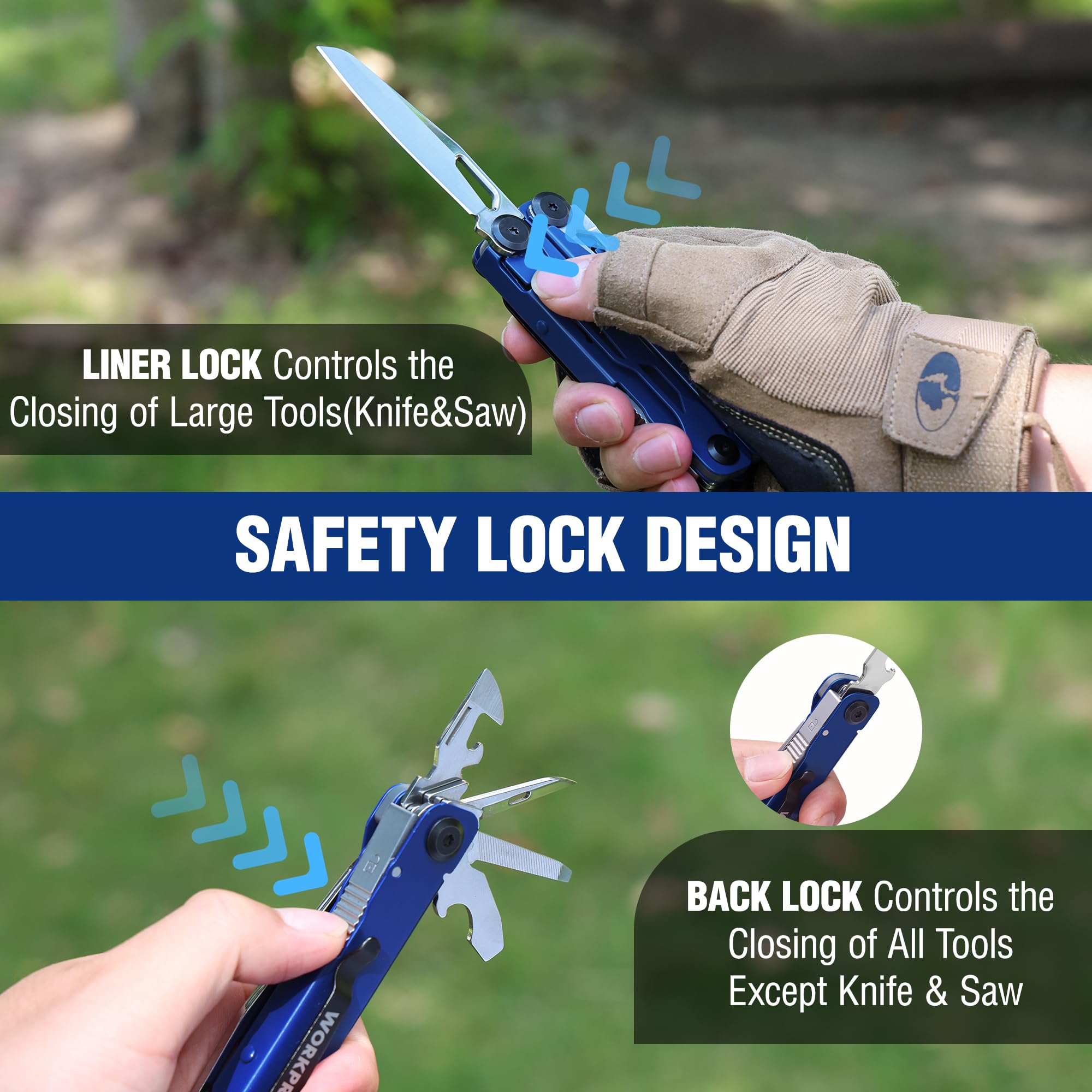 WORKPRO belt clip and sheath provide easy access during outdoor activities.