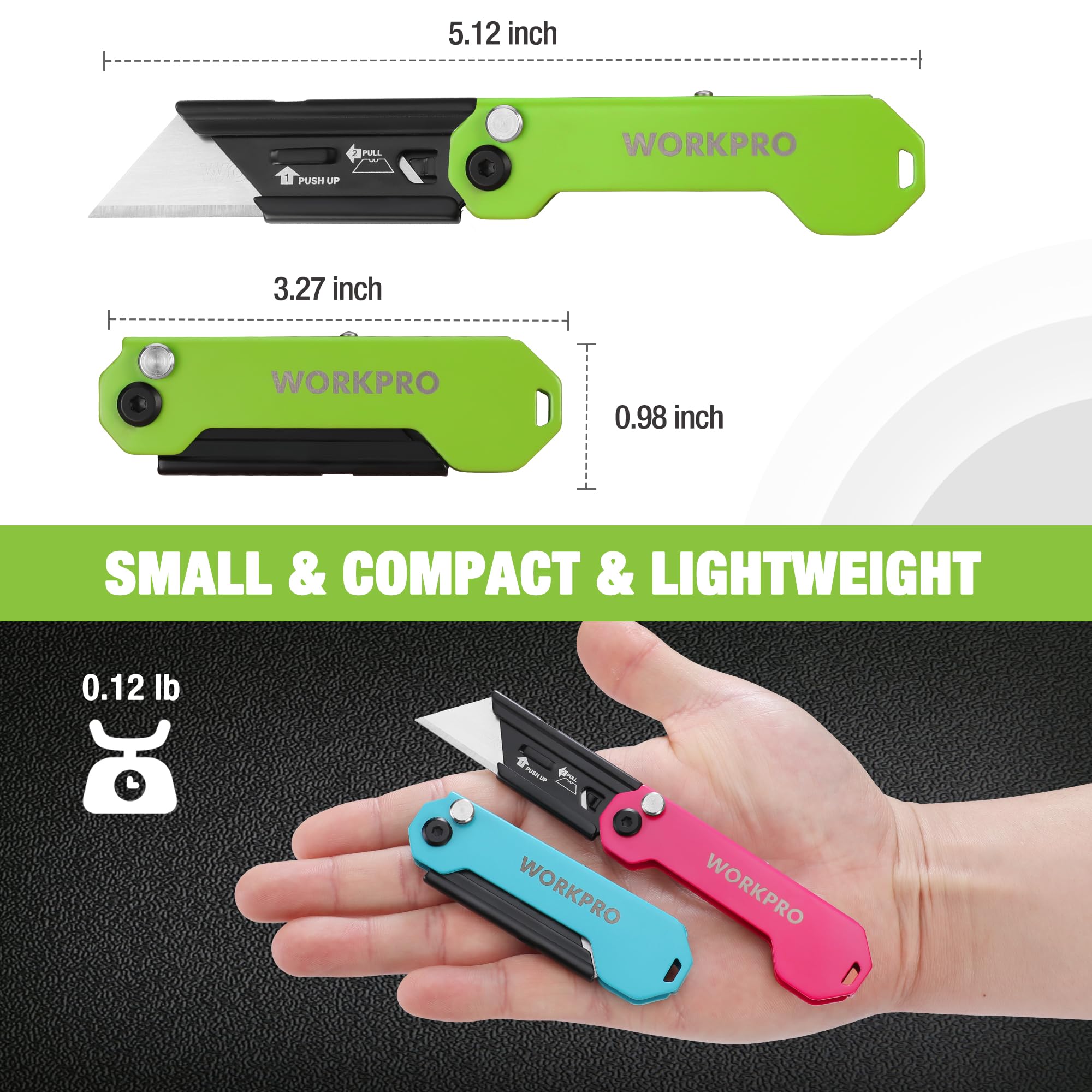 WORKPRO belt clip keeps the knife accessible on belt or pocket.