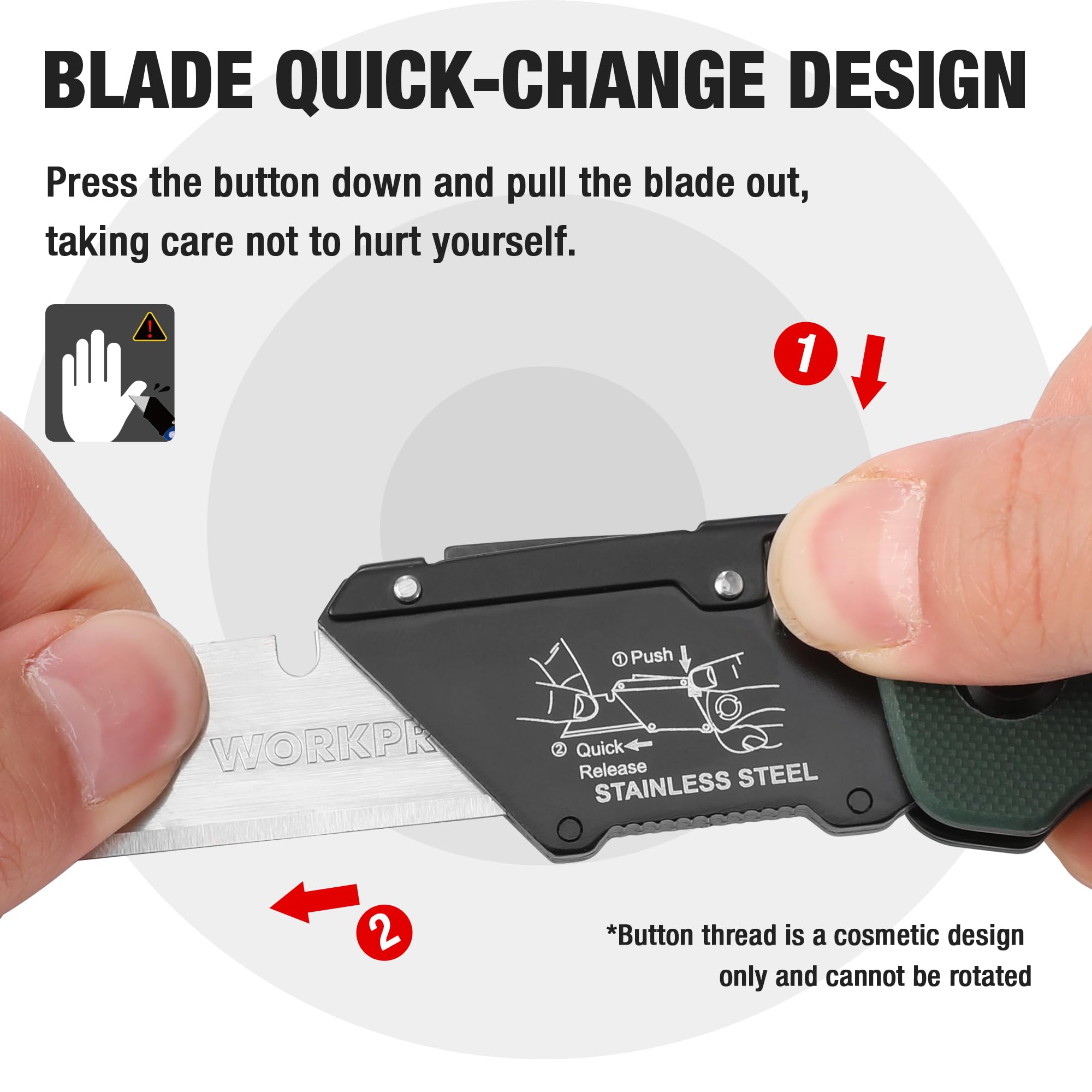 WorkPro knife on belt clip ready for portable cutting on the go