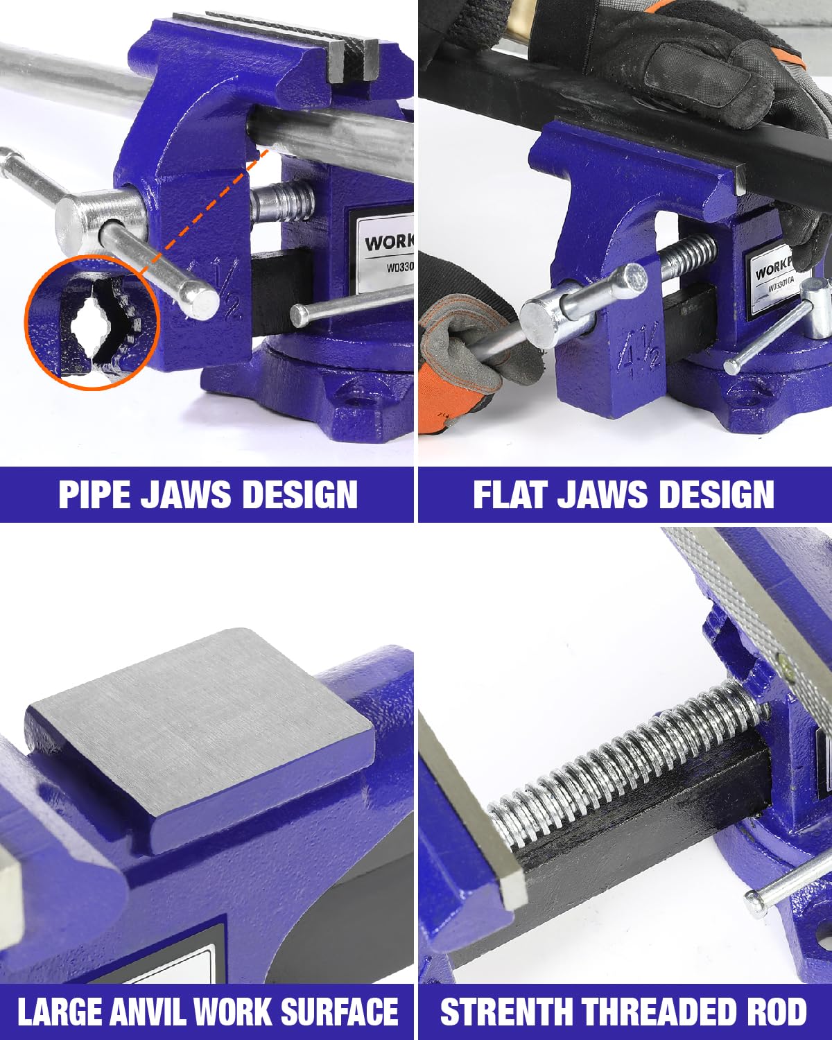 WORKPRO throat depth enables deep clamping for thick materials.