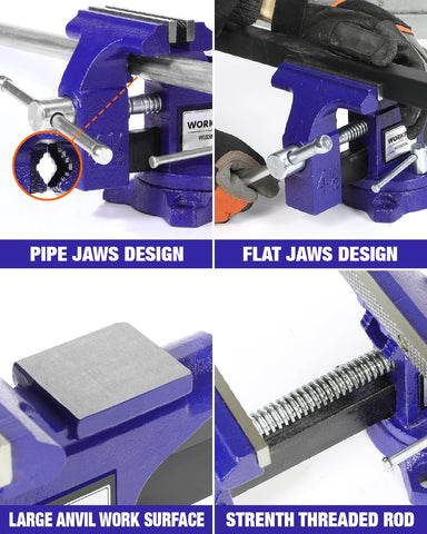 WORKPRO throat depth enables deep clamping for thick materials.